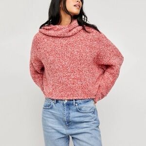 Free People Women's BFF Cowl Neck Textured Sweater In Scarlet Flame Size Medium